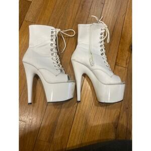 Pleaser White Open Toe Boots 7 inch size 7 womens used